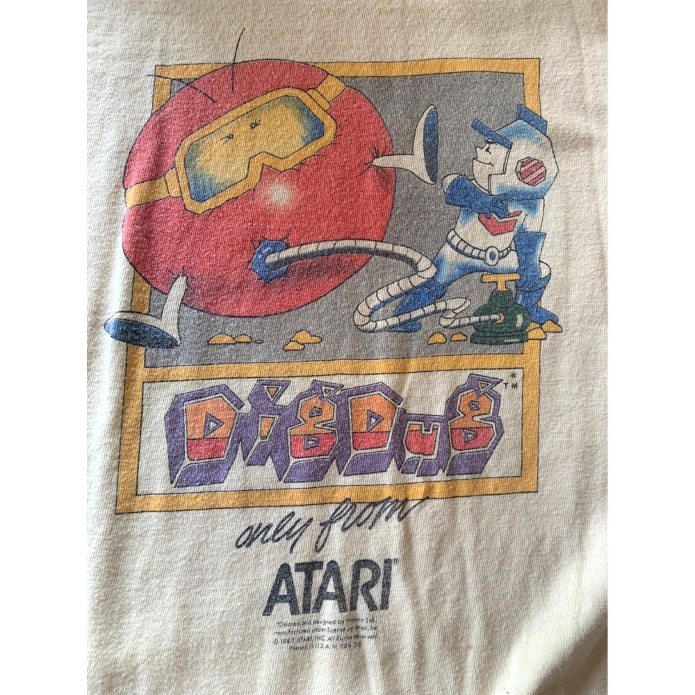 Vintage Atari Dig Dug T-Shirt XL Cream 1983 Promo Video Game Single Stitch Rare